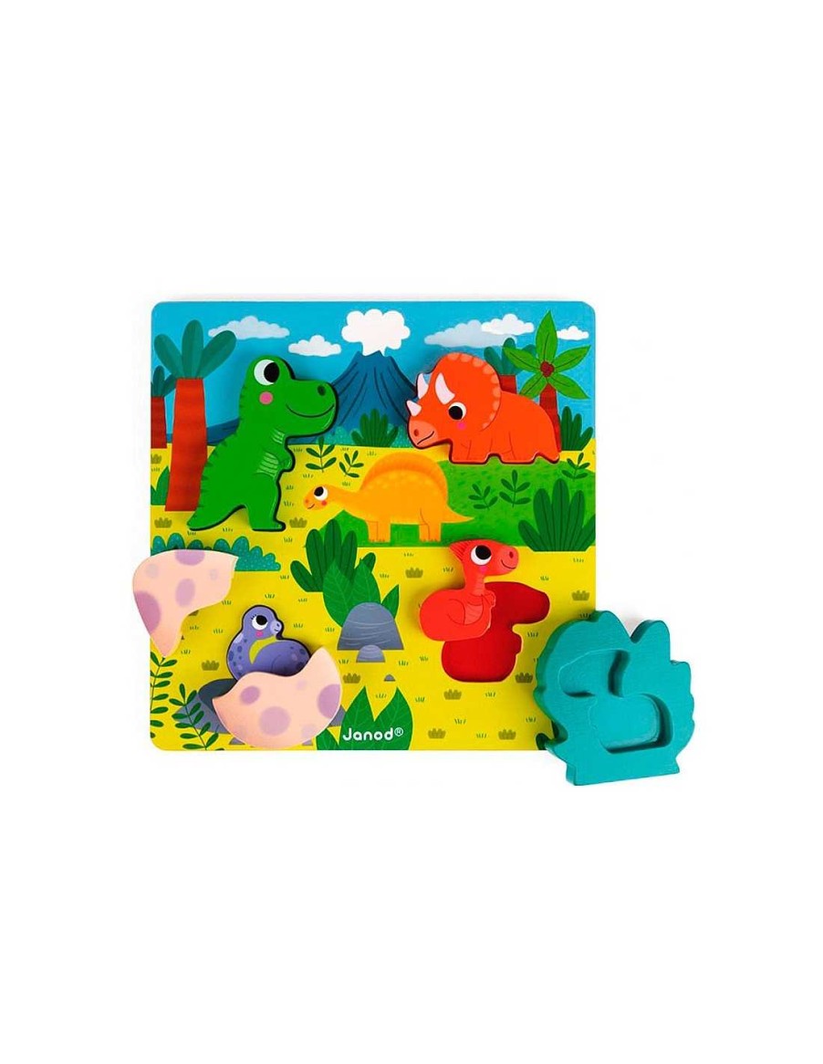 Juegos Y Juguetes Janod Puzzles | Puzzle Encajable: Escondite Dinosaurios Janod