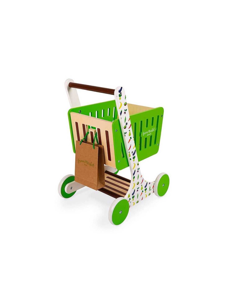 Juegos Y Juguetes Janod Accesorios Cocinitas | Carrito De La Compra De Madera Green Market - Janod