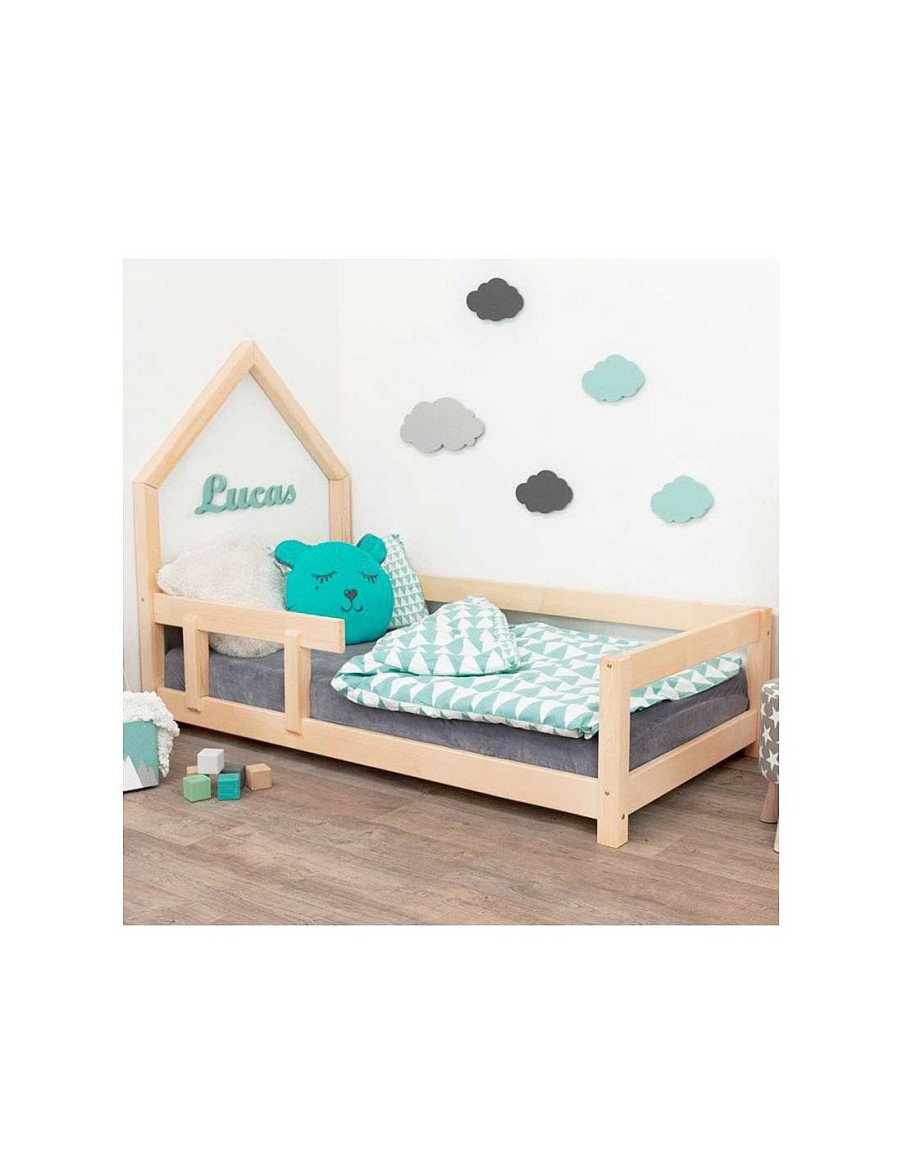 Mobiliario TukiToy | Cama Montessori Casita Poppy Con Barrera De Seguridad Lado Izquierdo