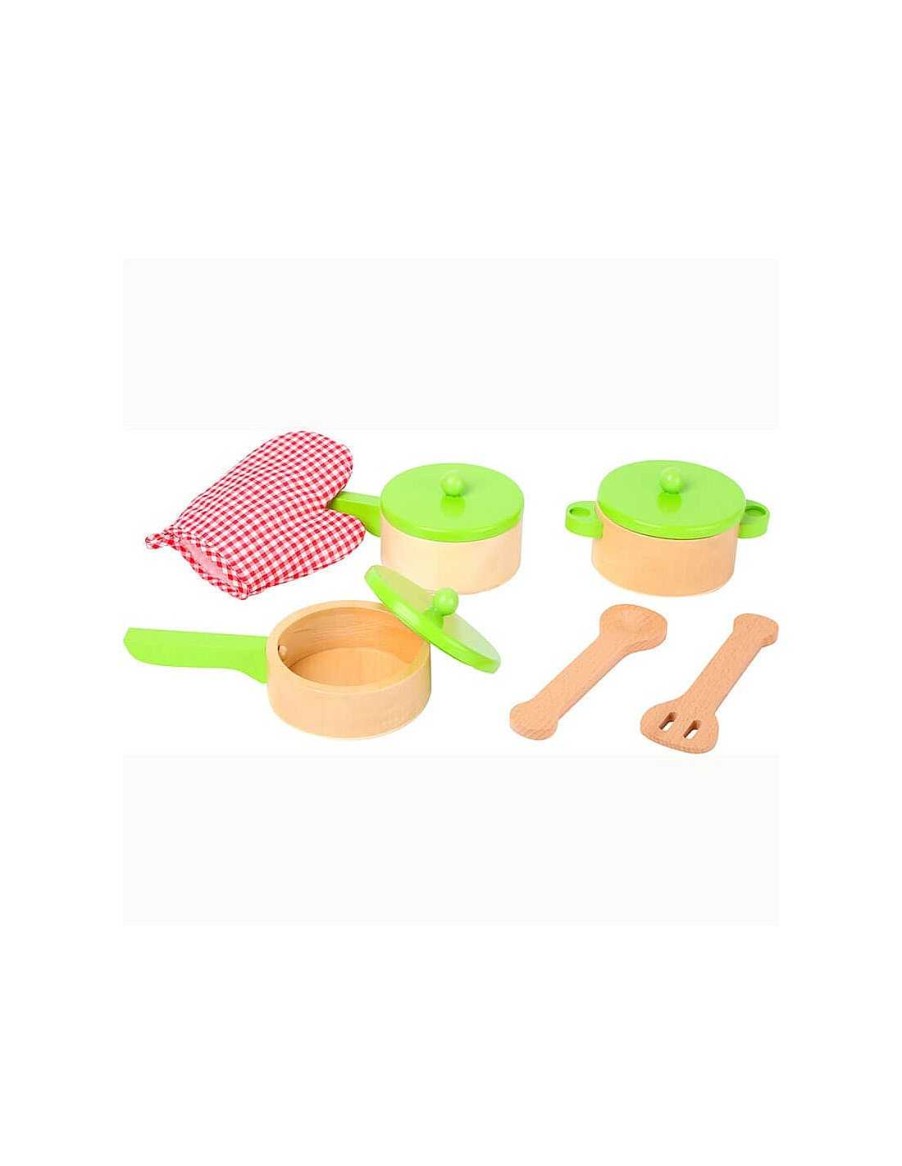 Juegos Y Juguetes Legler Accesorios Cocinitas | Set Ollas De Madera Para Cocina Infantil